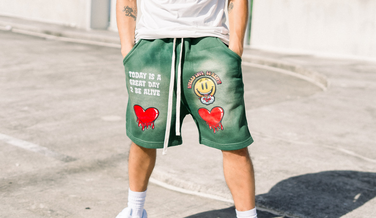 “Spread Love” Sun-Dried Shorts (Green)