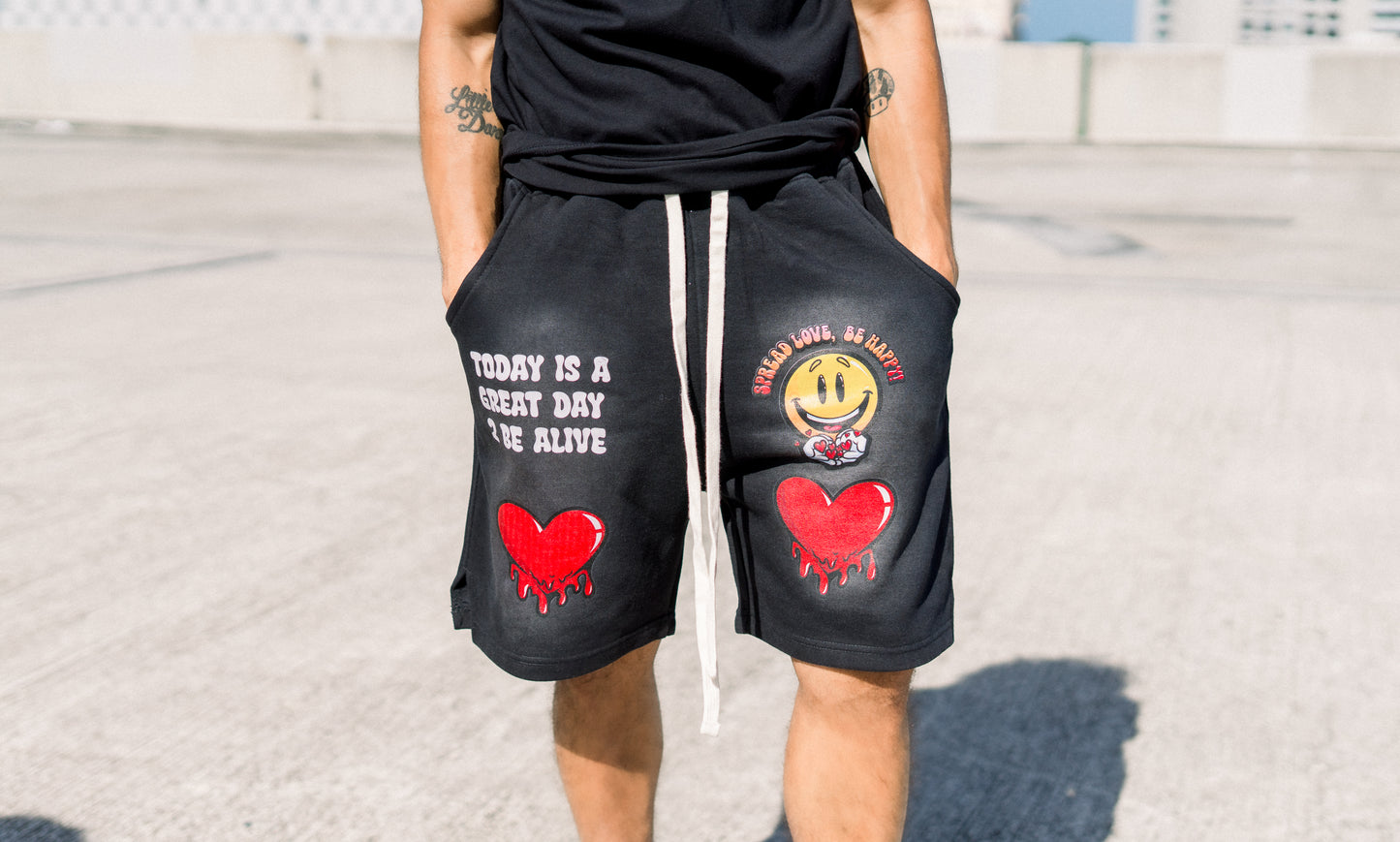 “Spread love” Sun-Dried Shorts (Black)