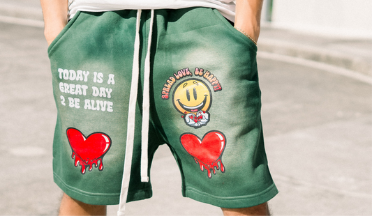 “Spread Love” Sun-Dried  Shorts (Green)